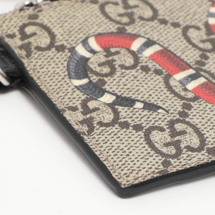 Pre Owned Gucci Beige/Black GG Supreme Canvas and Leather Kingsnake Lanyard Card Holder