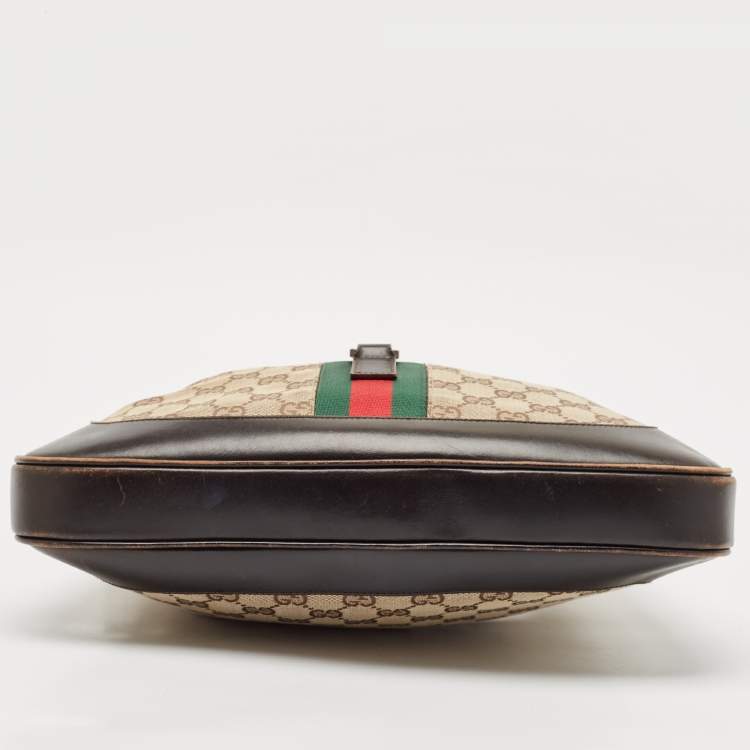 Pre Owned Gucci Dark Brown/Beige GG Canvas and Leather Jackie Hobo