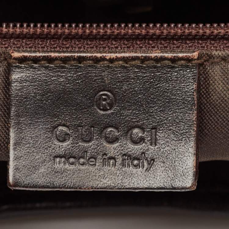 Pre Owned Gucci Dark Brown/Beige GG Canvas and Leather Jackie Hobo