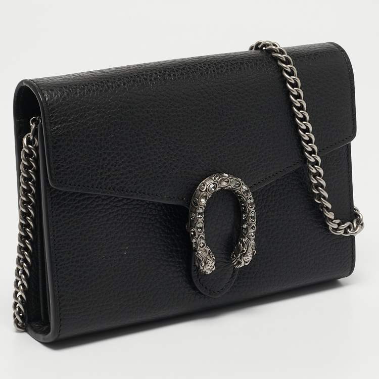Pre Owned Gucci Black Leather Dionysus Wallet On Chain