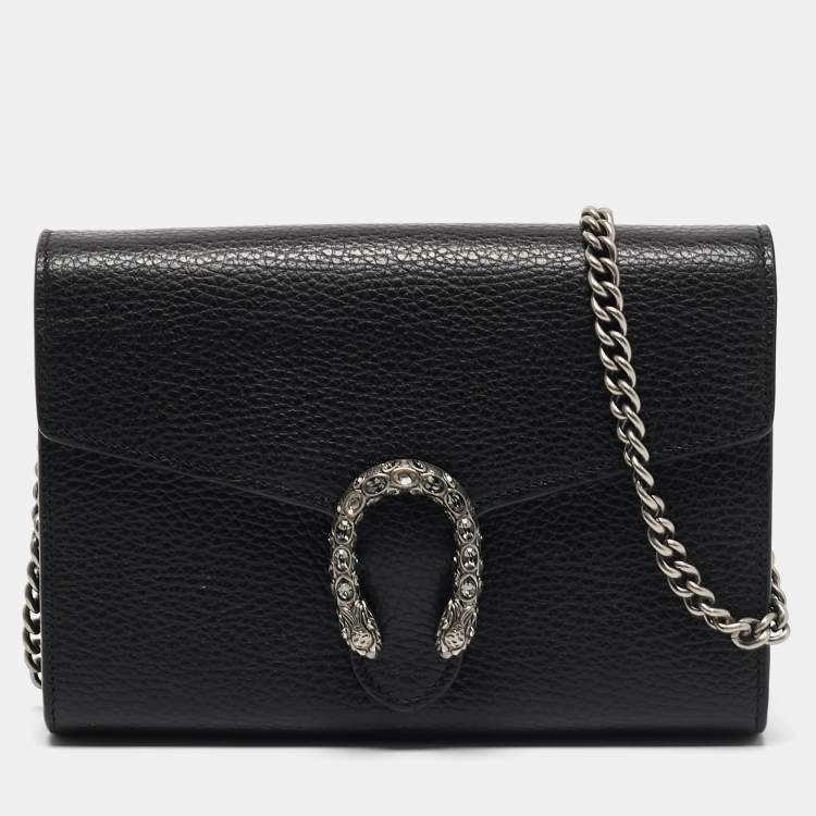 Pre Owned Gucci Black Leather Dionysus Wallet On Chain