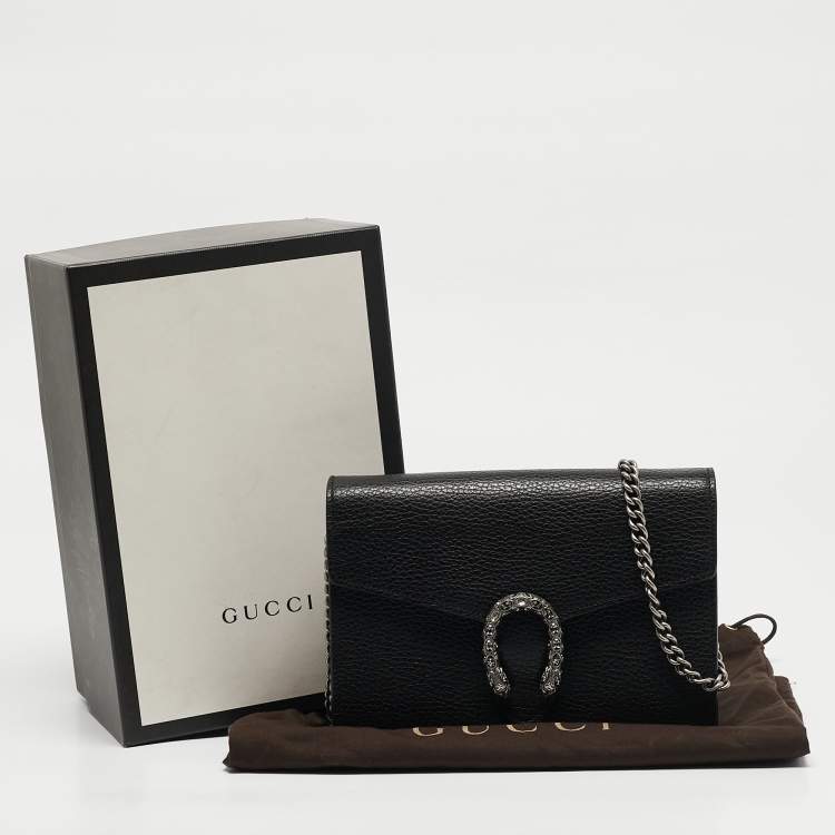 Pre Owned Gucci Black Leather Dionysus Wallet On Chain