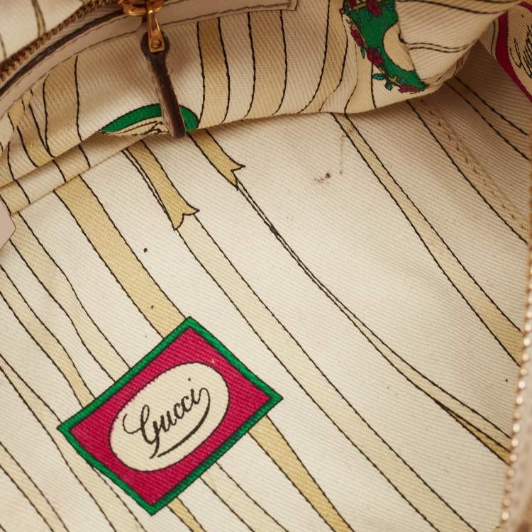 Pre Owned Gucci White/Beige GG Canvas and Leather Wave Boston Bag
