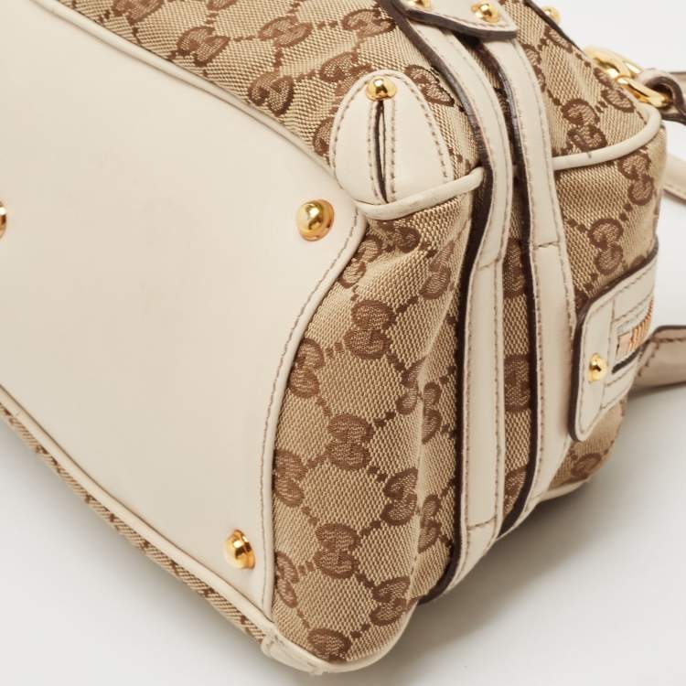 Pre Owned Gucci White/Beige GG Canvas and Leather Wave Boston Bag
