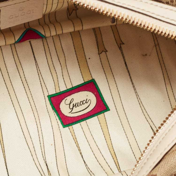 Pre Owned Gucci White/Beige GG Canvas and Leather Wave Boston Bag