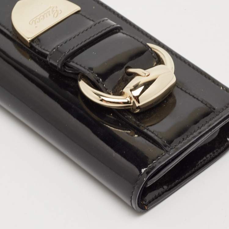Pre Owned Gucci Black Patent Leather Romy Buckle Clutch