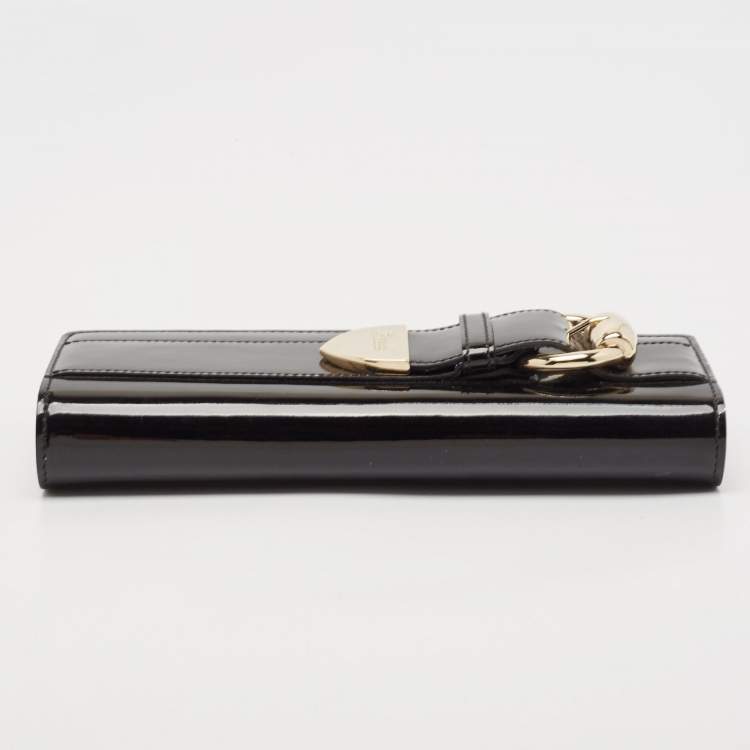 Pre Owned Gucci Black Patent Leather Romy Buckle Clutch