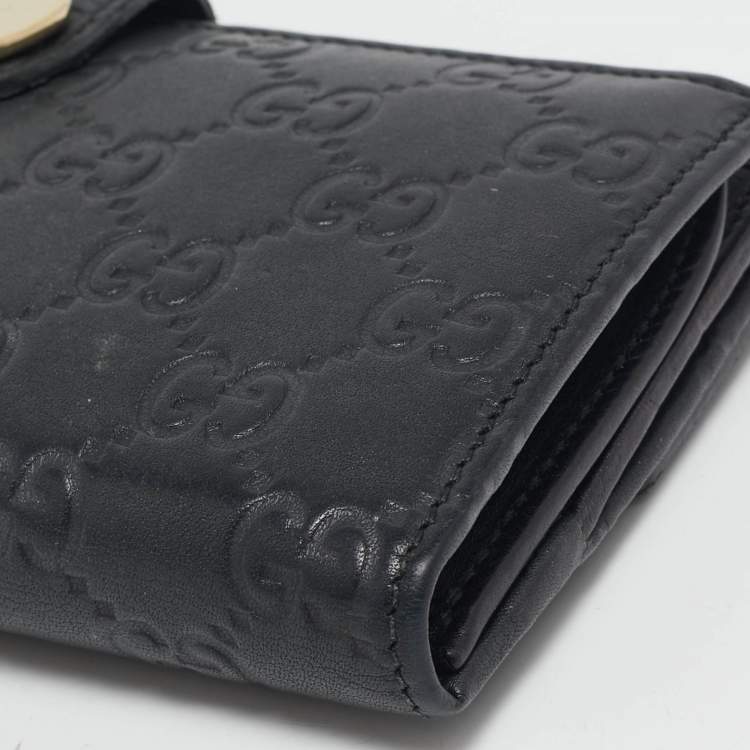 Pre Owned Gucci Black Guccissima Leather Heart Flap Continental Wallet