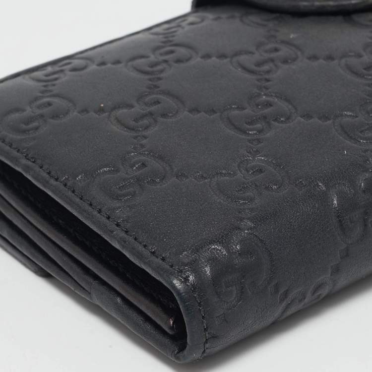 Pre Owned Gucci Black Guccissima Leather Heart Flap Continental Wallet