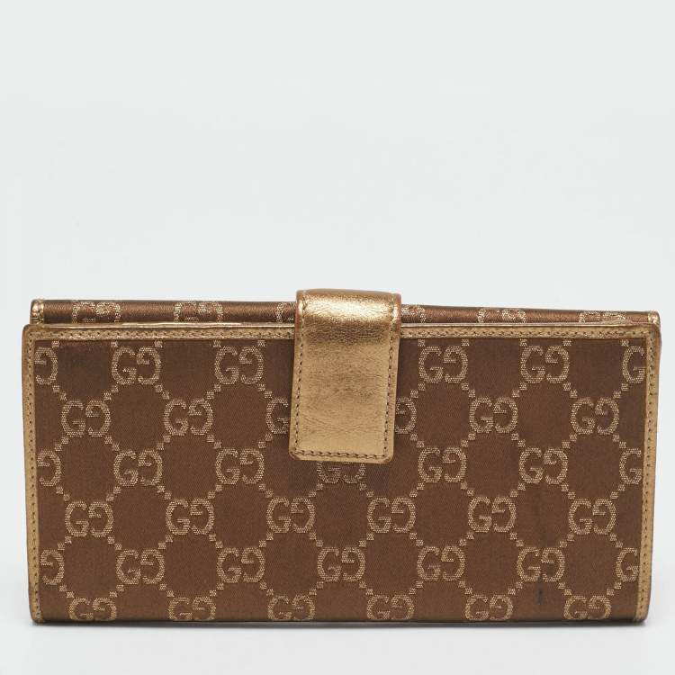 Pre Owned Gucci Gold/Brown GG Fabric and Leather Princy Continental Wallet