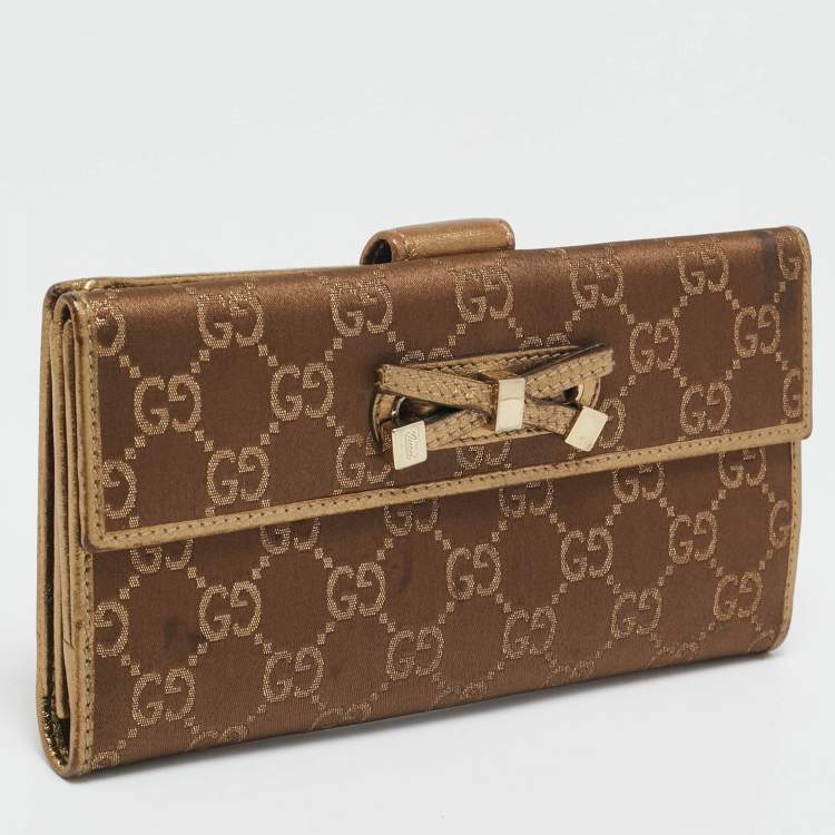 Pre Owned Gucci Gold/Brown GG Fabric and Leather Princy Continental Wallet