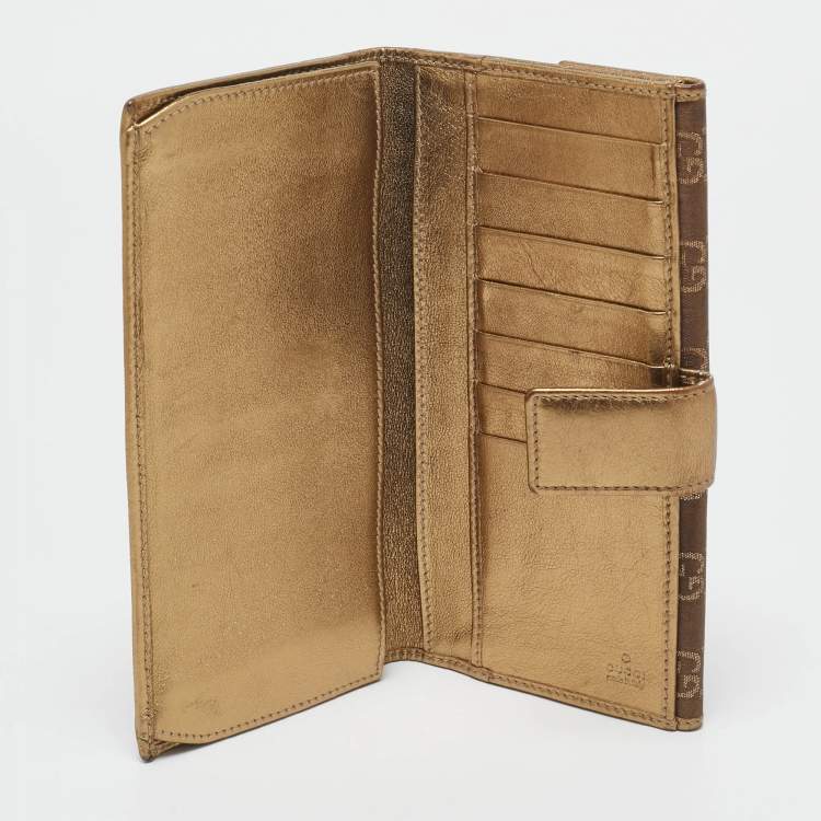 Pre Owned Gucci Gold/Brown GG Fabric and Leather Princy Continental Wallet