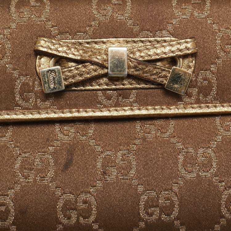 Pre Owned Gucci Gold/Brown GG Fabric and Leather Princy Continental Wallet