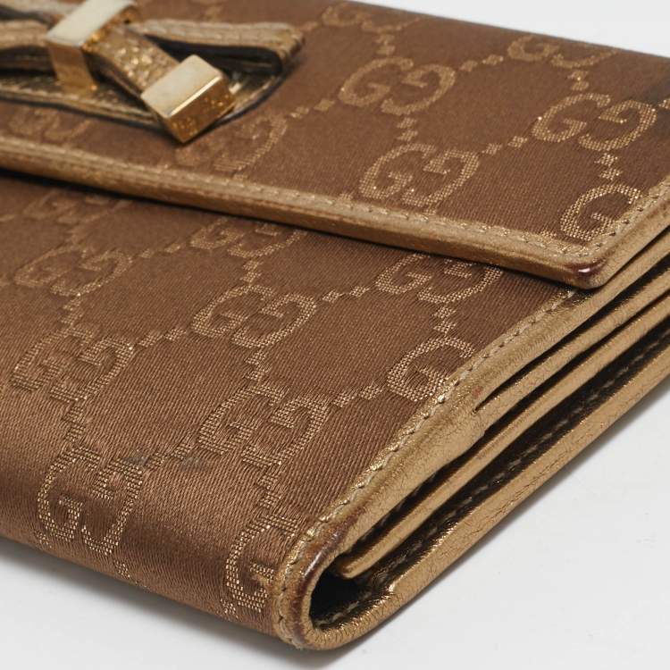 Pre Owned Gucci Gold/Brown GG Fabric and Leather Princy Continental Wallet