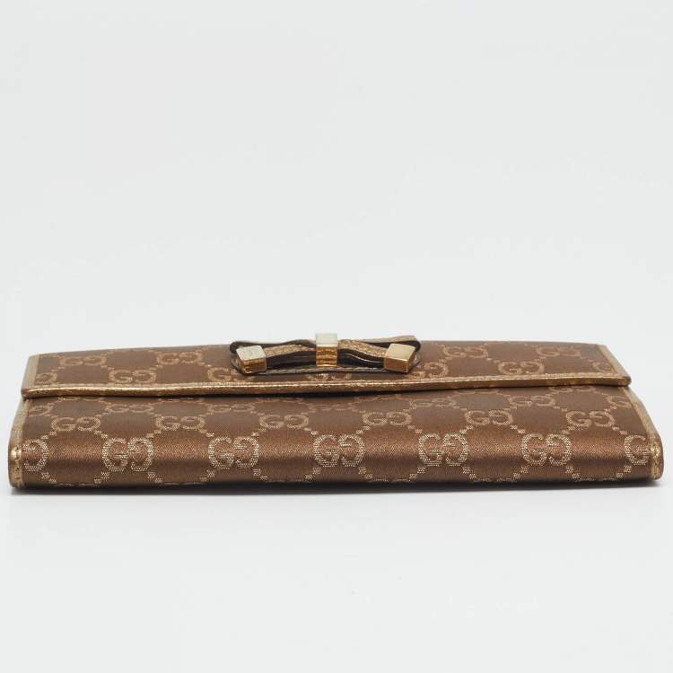 Pre Owned Gucci Gold/Brown GG Fabric and Leather Princy Continental Wallet