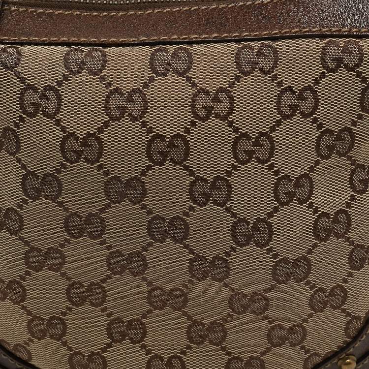 Pre Owned Gucci Beige/Brown GG Canvas and Leather Small Studded Pelham Hobo