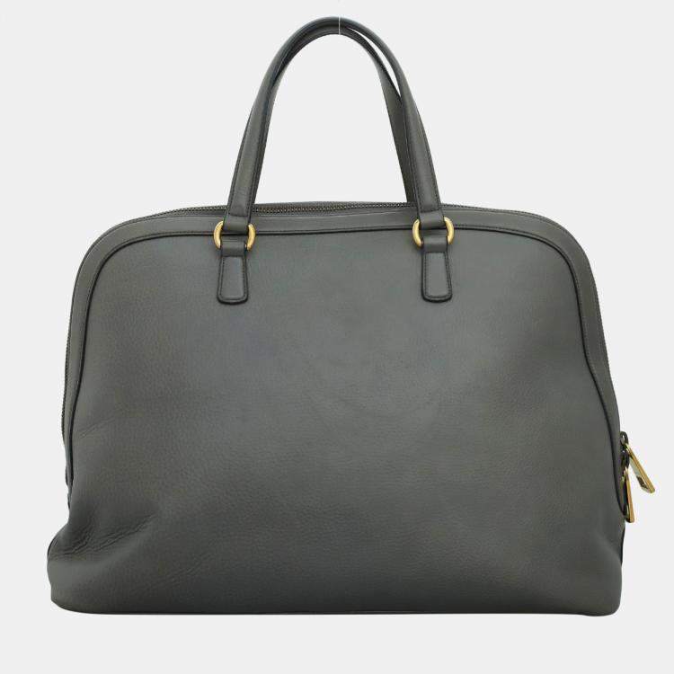 Pre Owned Gucci Grey Leather 1973 Top Handle Oversized Travel Bag