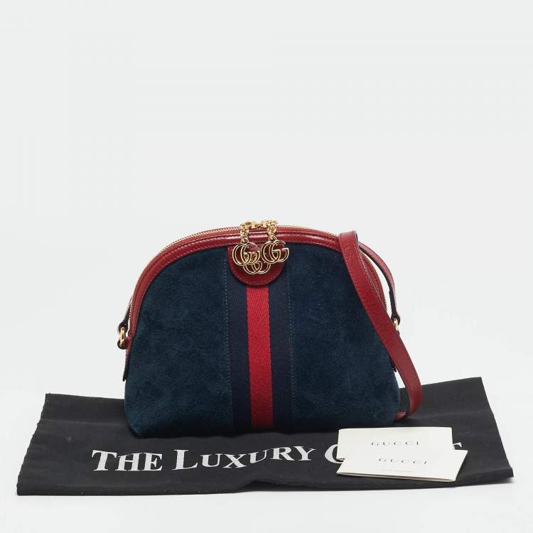 Pre Owned Gucci Red/Blue Suede Small Web Ophidia Shoulder Bag