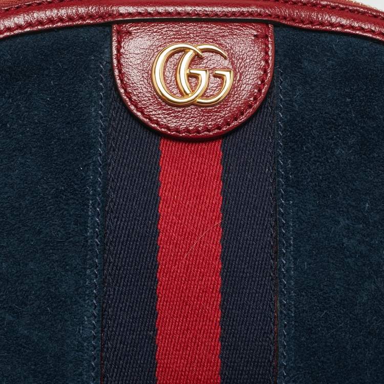Pre Owned Gucci Red/Blue Suede Small Web Ophidia Shoulder Bag