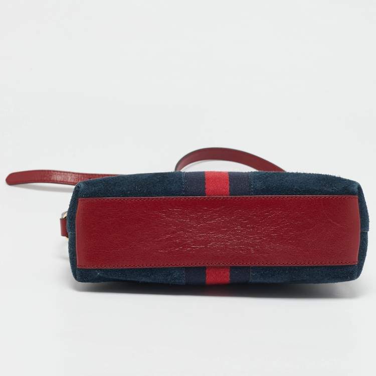 Pre Owned Gucci Red/Blue Suede Small Web Ophidia Shoulder Bag