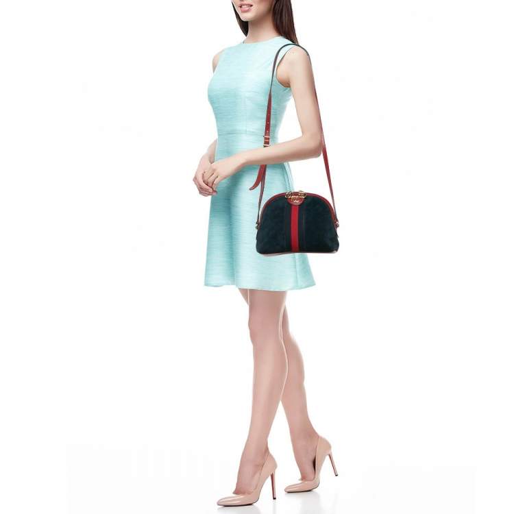 Pre Owned Gucci Red/Blue Suede Small Web Ophidia Shoulder Bag
