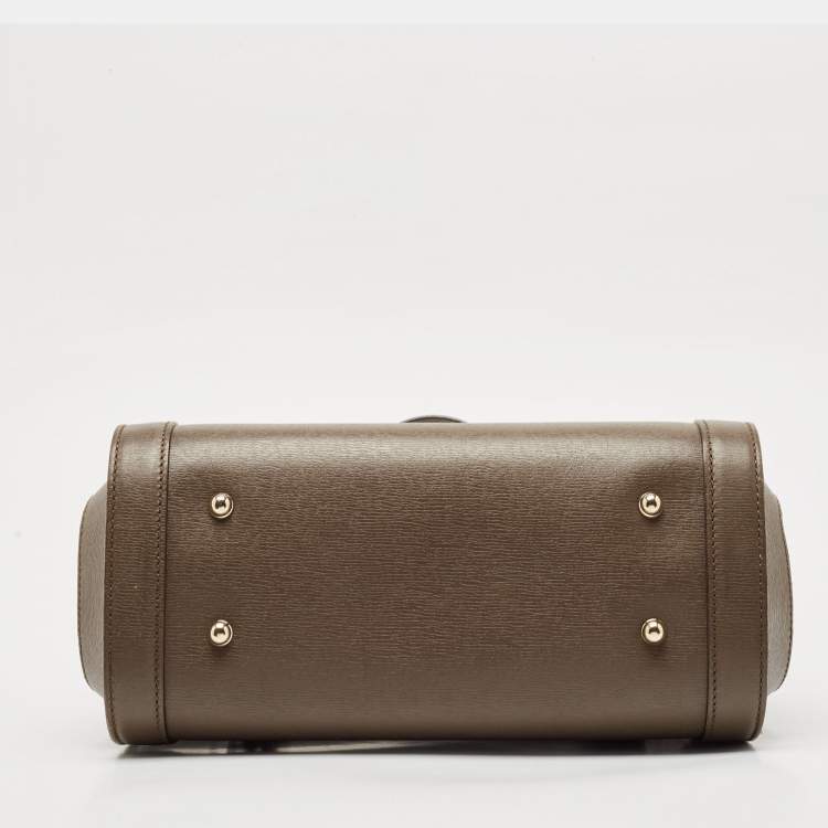 Pre Owned Gucci Taupe Grey Leather Medium New Bullet Bamboo Bag