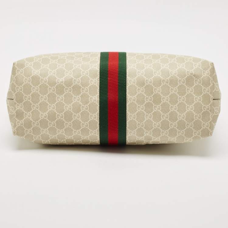 Pre Owned Gucci Beige GG Supreme Canvas and Leather Medium Ophidia Tote