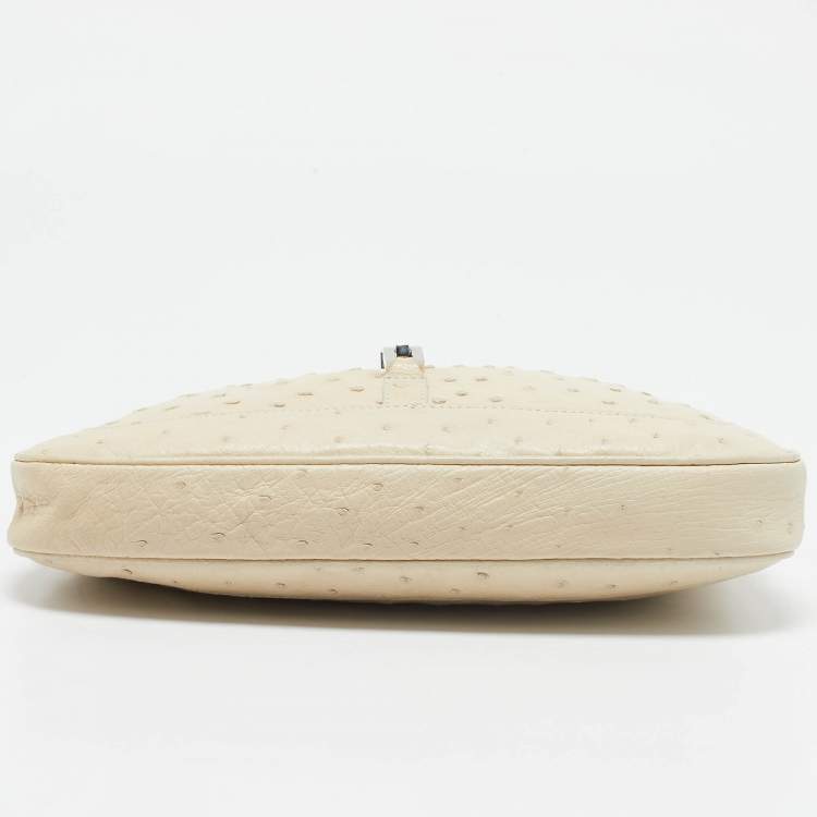 Pre Owned Gucci Ivory Ostrich Leather Jackie O Chain Hobo