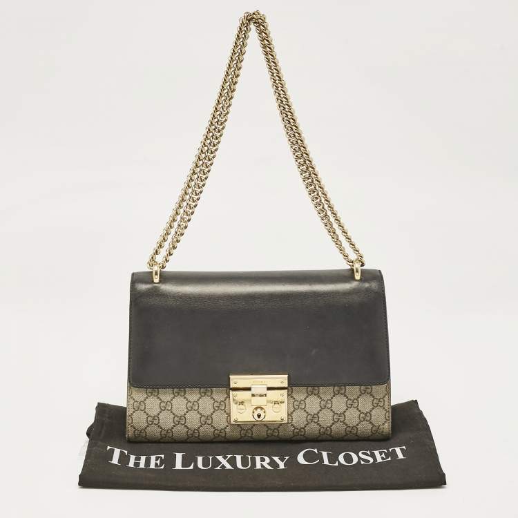 مملوكة مسبقًا Gucci Black/Beige GG Supreme Canvas and Leather Medium Padlock Shoulder Bag