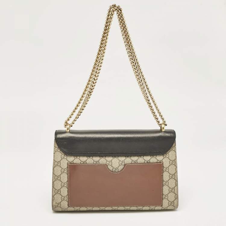 مملوكة مسبقًا Gucci Black/Beige GG Supreme Canvas and Leather Medium Padlock Shoulder Bag