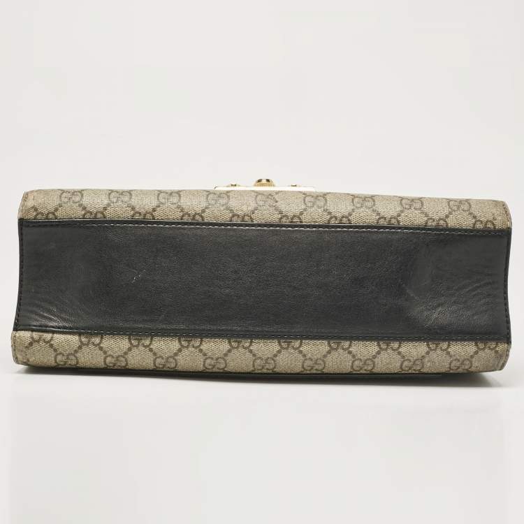 مملوكة مسبقًا Gucci Black/Beige GG Supreme Canvas and Leather Medium Padlock Shoulder Bag