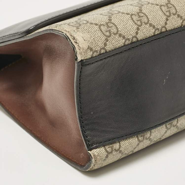 مملوكة مسبقًا Gucci Black/Beige GG Supreme Canvas and Leather Medium Padlock Shoulder Bag