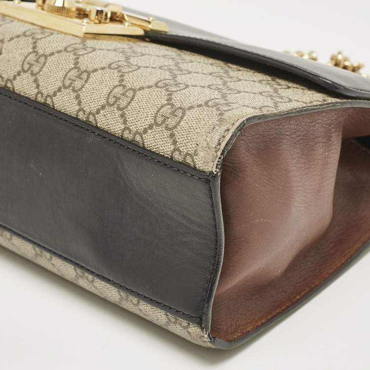 مملوكة مسبقًا Gucci Black/Beige GG Supreme Canvas and Leather Medium Padlock Shoulder Bag