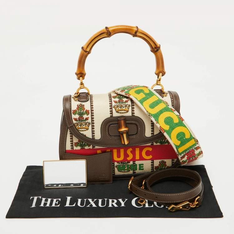Pre Owned Gucci Multicolour Canvas and Leather Music is Mine Bamboo Flap Top Handle Bag