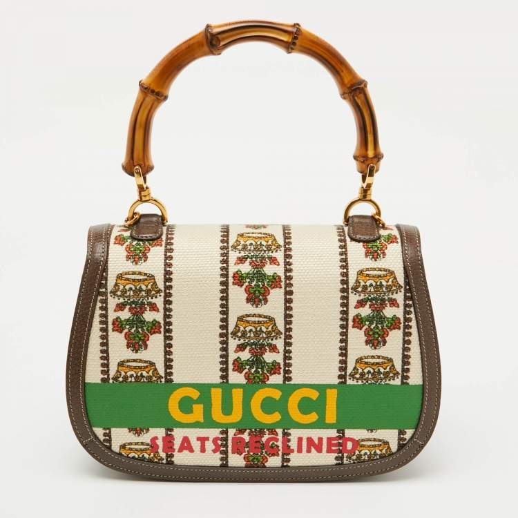 Pre Owned Gucci Multicolour Canvas and Leather Music is Mine Bamboo Flap Top Handle Bag