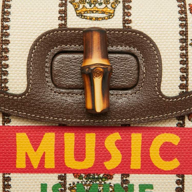 Pre Owned Gucci Multicolour Canvas and Leather Music is Mine Bamboo Flap Top Handle Bag