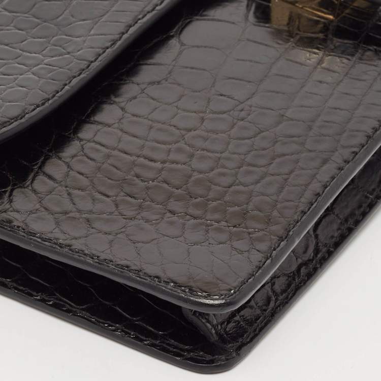 مملوكة مسبقًا Gucci Black Crocodile Interlocking G Long Clutch