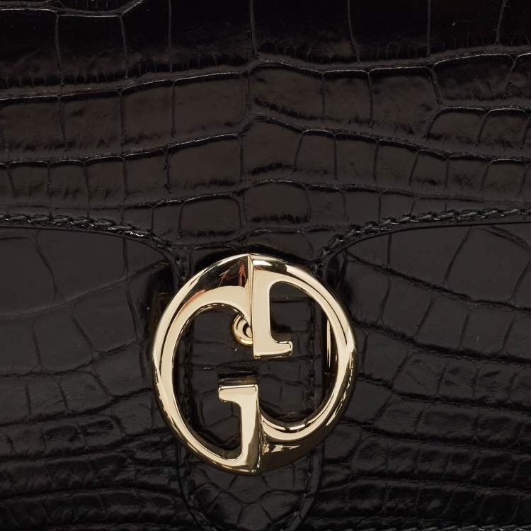 مملوكة مسبقًا Gucci Black Crocodile Interlocking G Long Clutch