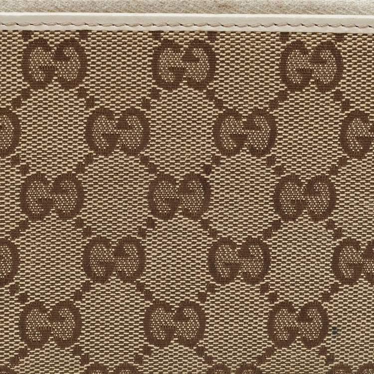 Pre Owned Gucci Beige/Cream GG Canvas and Leather Zip Around Wallet