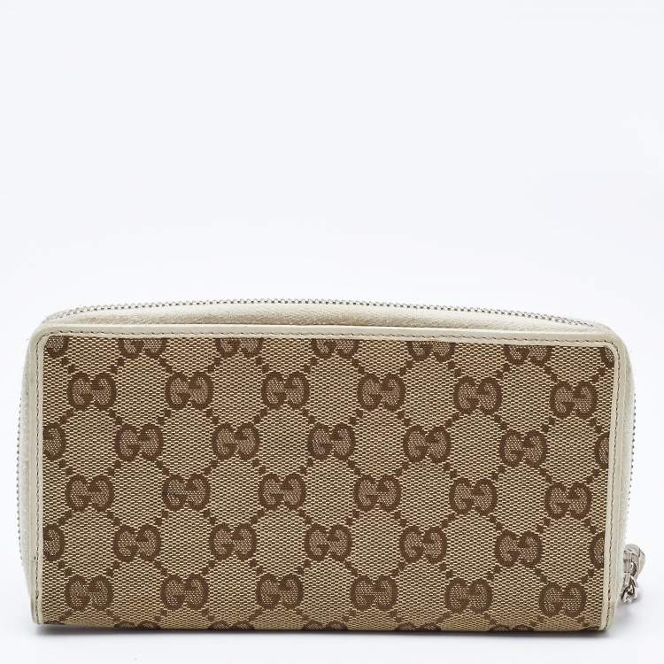 Pre Owned Gucci Beige/Cream GG Canvas and Leather Zip Around Wallet