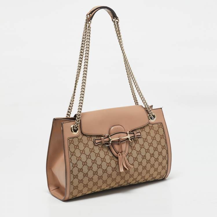 Pre Owned Gucci Old Rose/Beige GG Canvas Large Emily Chain Shoulder Bag