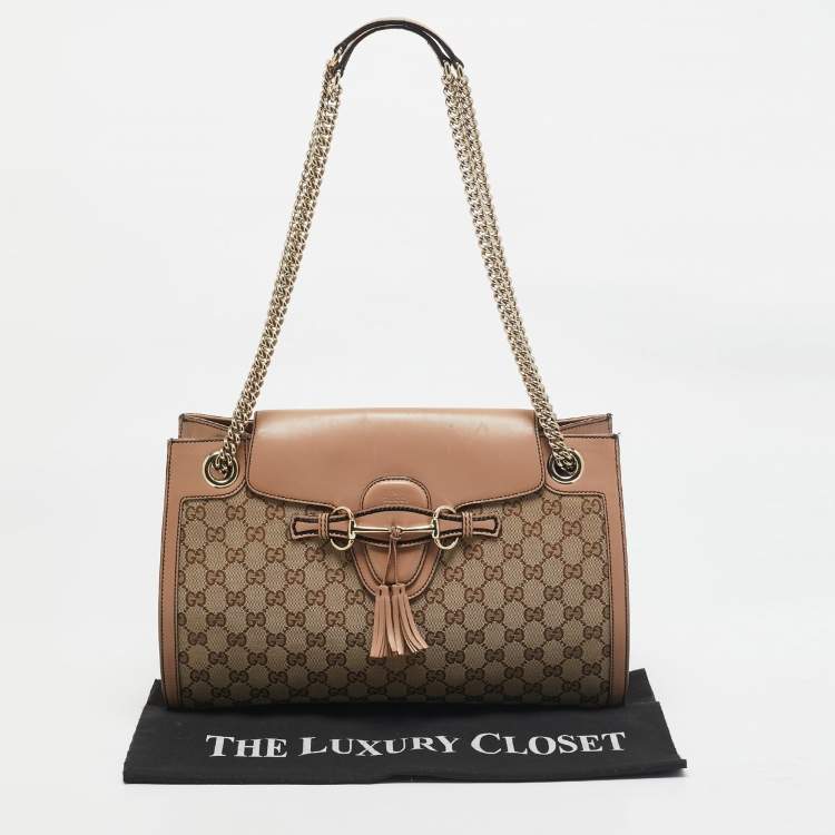 Pre Owned Gucci Old Rose/Beige GG Canvas Large Emily Chain Shoulder Bag