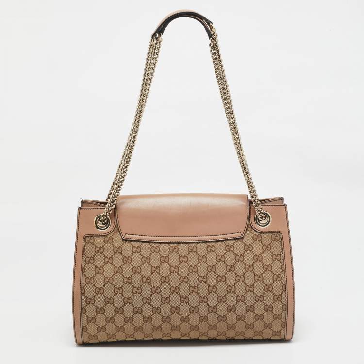 Pre Owned Gucci Old Rose/Beige GG Canvas Large Emily Chain Shoulder Bag
