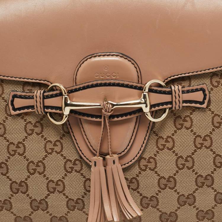 Pre Owned Gucci Old Rose/Beige GG Canvas Large Emily Chain Shoulder Bag