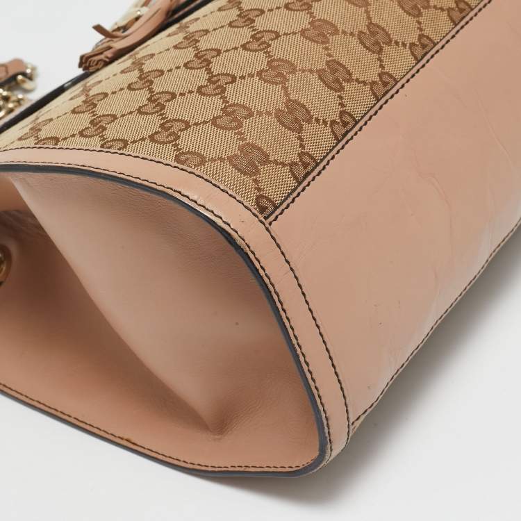 Pre Owned Gucci Old Rose/Beige GG Canvas Large Emily Chain Shoulder Bag