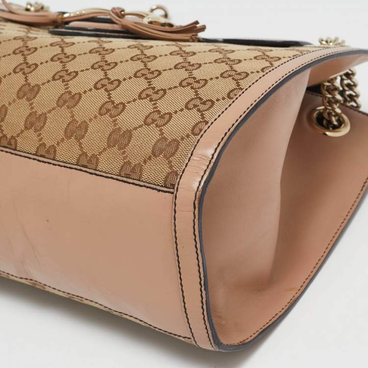 Pre Owned Gucci Old Rose/Beige GG Canvas Large Emily Chain Shoulder Bag