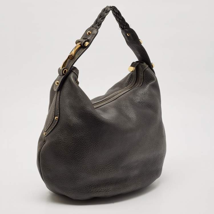 مملوكة مسبقًا Gucci Dark Grey Leather Medium Pelham Hobo