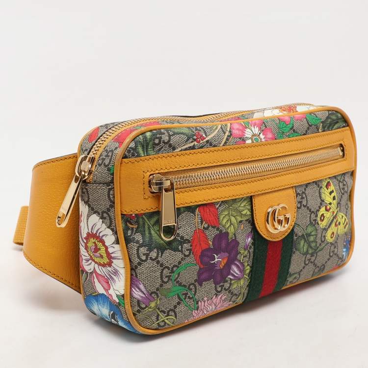 مملوكة مسبقًا Gucci Yellow GG Supreme Canvas and Leather Ophidia Flora Belt Bag