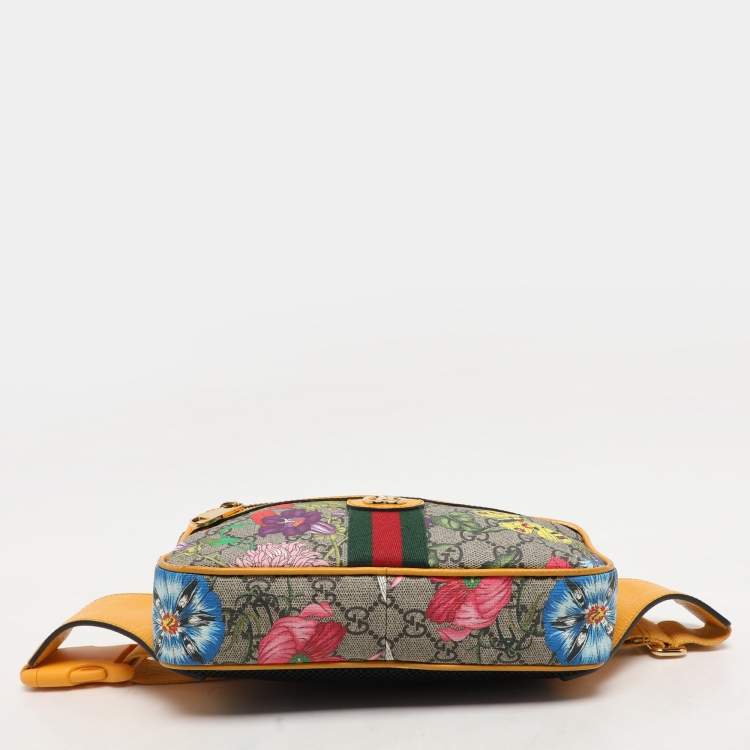 مملوكة مسبقًا Gucci Yellow GG Supreme Canvas and Leather Ophidia Flora Belt Bag