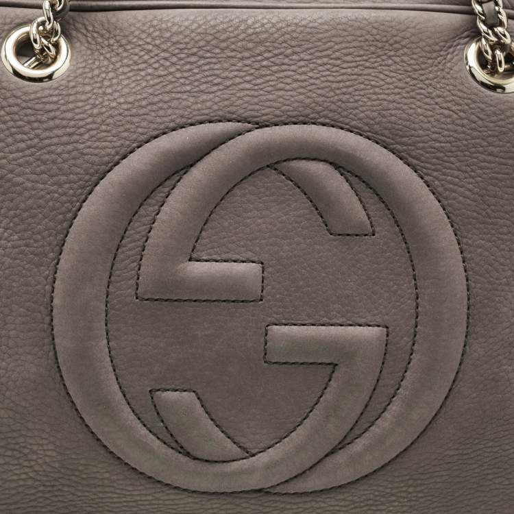 Pre Owned Gucci Grey Leather Large Soho Chain Bag